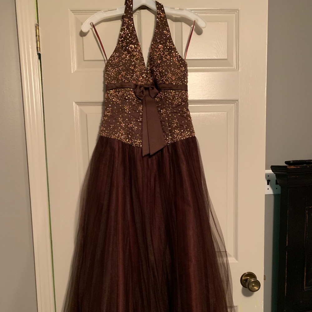 Chocolate brown formal dress.
